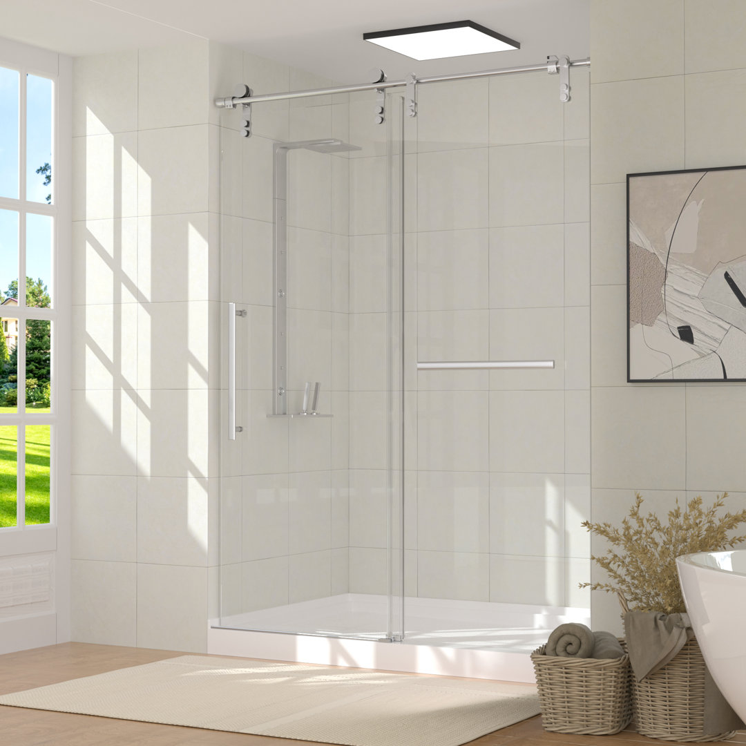 Frameless Sliding Glass Shower Door 56-60" W × 76" H Tempered Glass With Stainless Steel Hardware